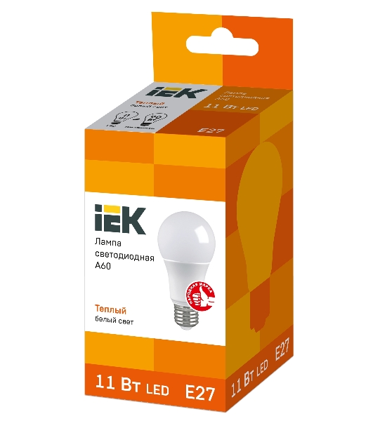 Лампа светодиодная IEK LLE-A60-11-230-30-E27 ECO A60 11Вт грушевидная 3000К теплый белый E27 990лм 230-240В
