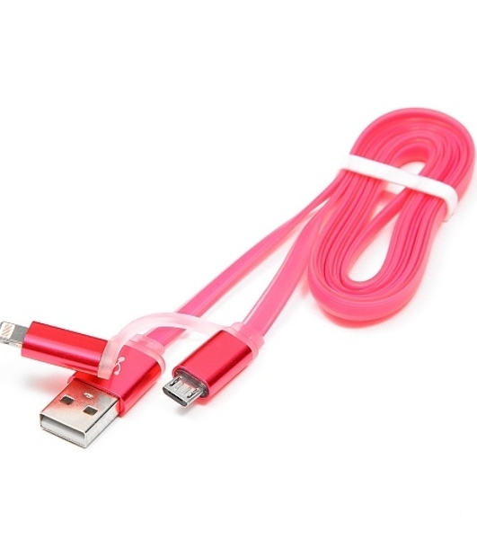 Кабель USB2.0 Cablexpert CC-mAPUSB2pk1m, AM/microBM 5P - iPhone lightning, 1м, комбо кабель, алюминиевые разъемы, розовый, блистер