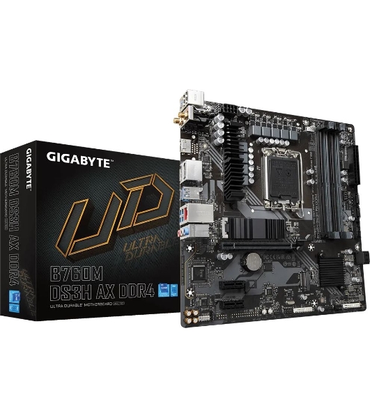 Материнская плата Gigabyte B760M DS3H AX DDR4 (V1.2/V1.3), LGA 1700, Intel B760, 4xDDR4, 4xSATA, 2xM.2, 1xPCI-E 4.0 x16, 2xPCI-E 4.0 x1, 1xHDMI, 2xDP, 1x 2.5Gb LAN, 3xUSB 3.2 Gen 1, 2xUSB 2.0, 3x3.5 мм, 7.1, Micro-ATX