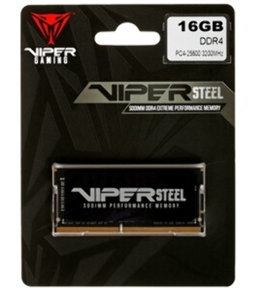 Оперативная память Patriot Steel Series, DDR4, 16GB (1x16 GB), 3200 MHz, CL22, радиатор, черный, SO-DIMM