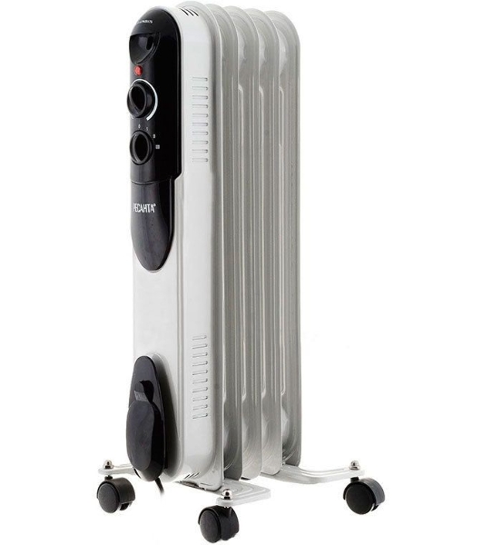 Обогреватель масляный Ресанта ОМПТ- 5Н (5 секций), белый, 1000 Вт, 10 м2, термостат 67/3/2