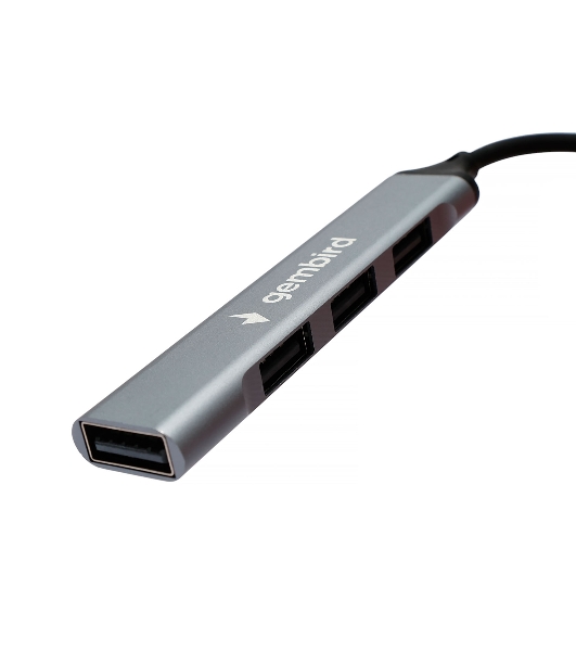 Разветвитель USB2.0 Gembird UHB-C201, 4xUSB2.0, кабель Type-C 10 см, алюминий, пакет