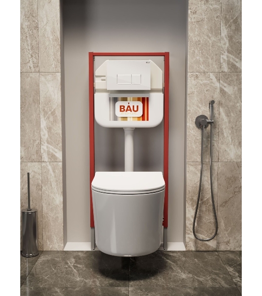 Комплект BAU 6 в 1: рамная инсталляция BAU NEO 45, унитаз подвесной безободковый Bau Hotel PRO, быстросъемное сиденье микролифт, кнопка смыва BAU Hotel , белый глянец