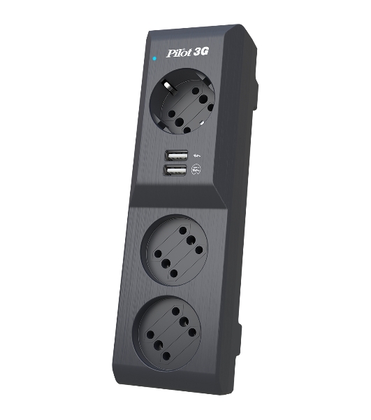 Сетевой фильтр Surge protector Pilot 3G 3xGP euro outlets, 10А/2.2 кВа, 2xUSB, 10m, черный