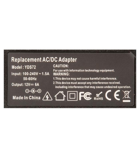 Блок питания для монитора и телевизора LCD 12V 6A, 72W, 5.5х2.1