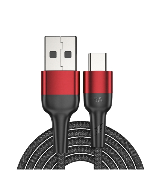 Кабель Rexant USB-A - Type-C, 5А, 50Вт, 1м, в черной нейлоновой оплетке