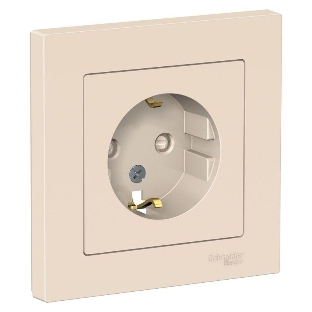 Розетка AtlasDesign с заземл. защ. шторки 16А в сборе беж. SchE ATN000244