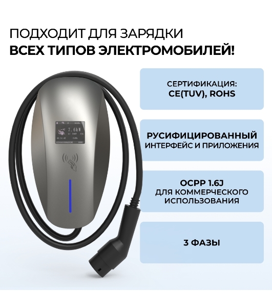 Зарядная станция для электромобиля S'OK 22кв WIFI APP RFID Разъем