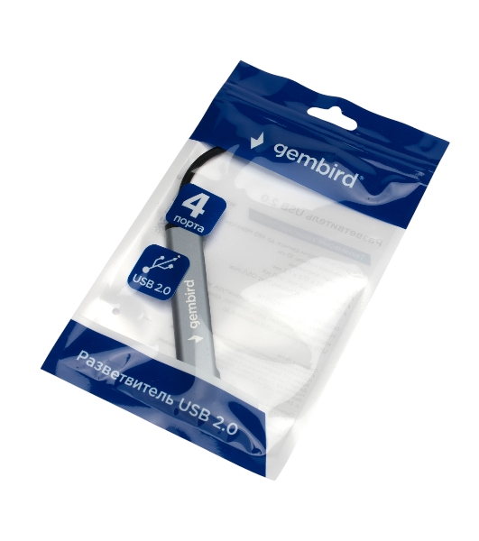 Разветвитель USB2.0 Gembird UHB-C201, 4xUSB2.0, кабель Type-C 10 см, алюминий, пакет