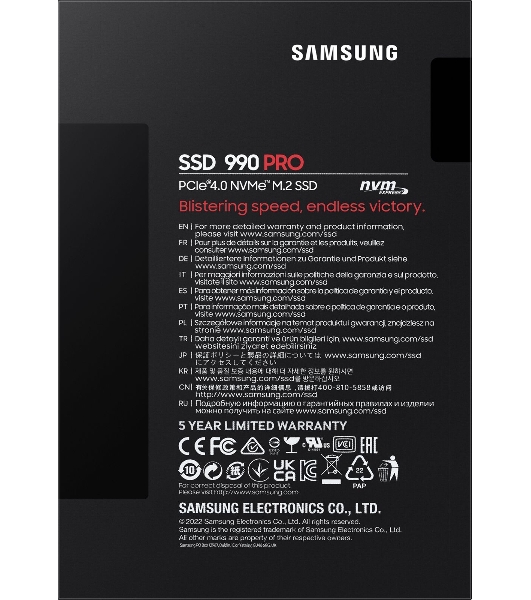 Накопитель SSD Samsung 990 PRO, 1000Gb, PCIe 4.0 x4, M.2 2280, NVMe, R/W 7450/6900