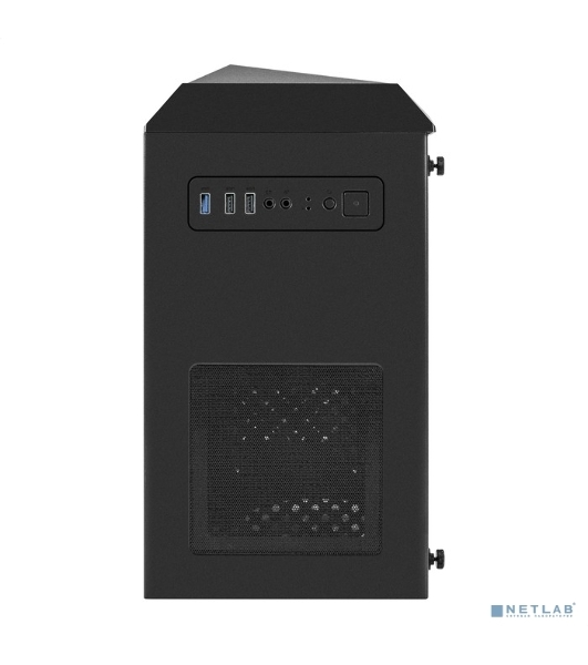 Компьютерный корпус Minitower ExeGate EX294384RUS Mistery R2 (mATX, без БП, 2*USB+1*USB 3.0, аудио, черный, 1 вент. 12см с RGb подсветкой и полоса на передней панели, боковая панель - закаленное стекло)