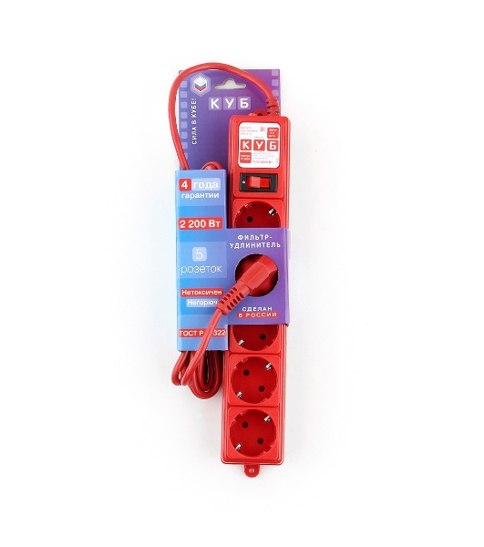 Фильтр-удл. Power Cube PC 3м 5р, красн. 10А/2,2кВт