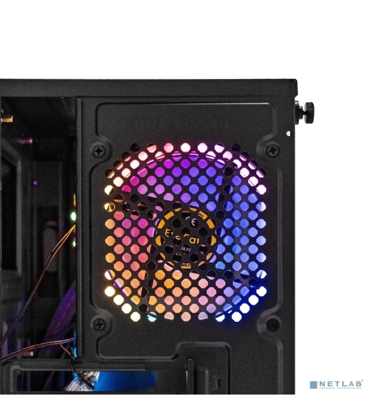 Компьютерный корпус Minitower ExeGate EX294384RUS Mistery R2 (mATX, без БП, 2*USB+1*USB 3.0, аудио, черный, 1 вент. 12см с RGb подсветкой и полоса на передней панели, боковая панель - закаленное стекло)
