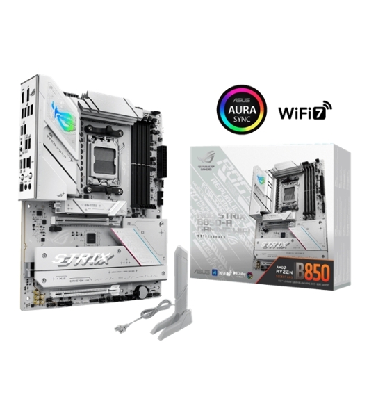 Материнская плата ASUS ROG STRIX B850-A GAMING WIFI, AM5, AMD B850, 4xDDR5, 2xSATA, 4xM.2, 1xPCIe 5.0 x16, 1xPCIe 4.0 x16, 1xPCIe x4, 1xDP, 1xHDMI, 1x2.5Gb LAN, 1xUSB-C 20Gbps, 1xUSB-C 10Gbps, 2xUSB-A 10Gbps, 4xUSB 5Gbps, 2xUSB-A 2.0, 3x3.5 мм, 7.1, ATX