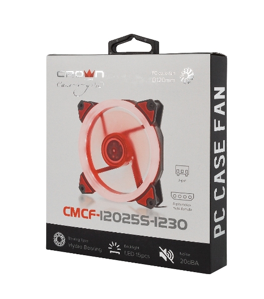 Вентилятор для корпуса Crown CMCF-12025S-1230 черный/красный, 120 мм, 1650 об/мин, 23 дБ, 3 pin