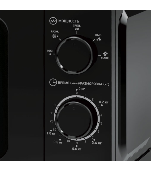 Микроволновая печь BBK 20MWS-717M/B черный, 20 л, 700 Вт, переключатели - поворотный механизм