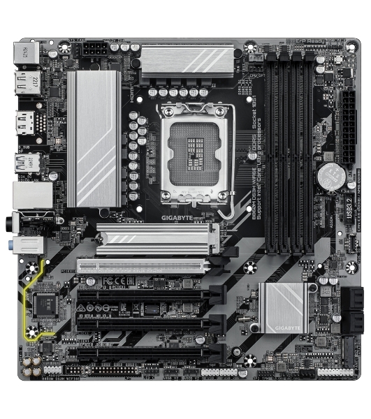 Материнская плата Gigabyte B860M DS3H WIFI6E, LGA1851, Intel B860, 4xDDR5, 4xSATA, 2xM.2, 1xPCIe 5.0 x16, 3xPCIe 4.0 x1, 2xDP, 1xHDMI, 1x2.5Gb LAN, Wi-Fi 6E, Bluetooth 5.3, 1xUSB-C 10Gbps, 2xUSB-A 10Gbps, 4xUSB-A 5Gbps, 7xUSB-A 2.0, 3x3.5 мм, 7.1, mATX