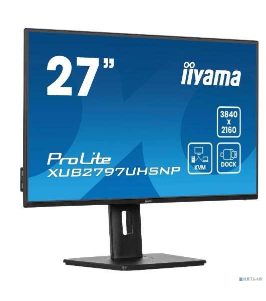 Монитор 27' Iiyama ProLite XUB2797UHSNP-B1 IPS 3840x2160, 60 Гц, 4 мс, 16:9, 350 кд/м², HDMI 2.0, DP 1.2, 3.5 Jack, USB-C (96 Вт), USB Hub (3x USB 3.0), Ethernet, динамики (2x2 Вт), черный