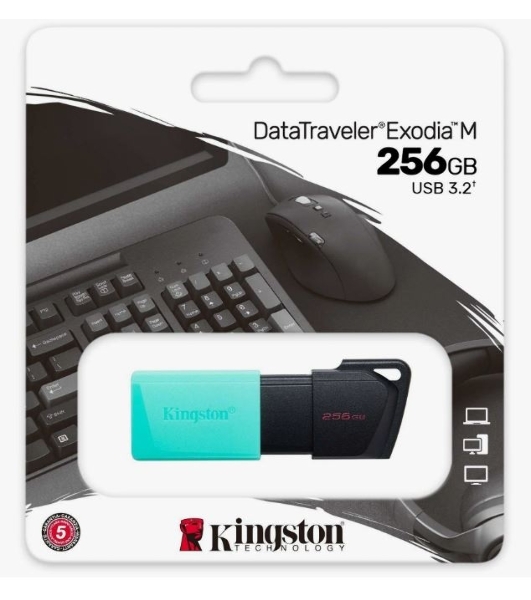 Флешка USB Kingston DataTraveler Exodia М (DTXM/256Gb), 256Gb, USB 3.2 Gen 1, R/W 150/60, черный/бирюзовый