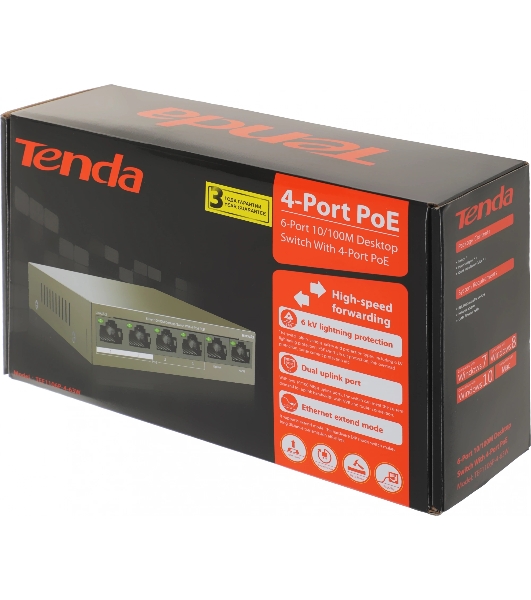 Коммутатор Tenda TEF1106P-4-63W 6PORT 100M 4POE