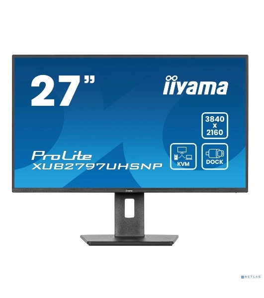 Монитор 27' Iiyama ProLite XUB2797UHSNP-B1 IPS 3840x2160, 60 Гц, 4 мс, 16:9, 350 кд/м², HDMI 2.0, DP 1.2, 3.5 Jack, USB-C (96 Вт), USB Hub (3x USB 3.0), Ethernet, динамики (2x2 Вт), черный