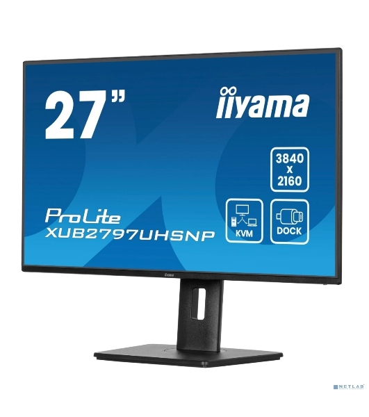 Монитор 27' Iiyama ProLite XUB2797UHSNP-B1 IPS 3840x2160, 60 Гц, 4 мс, 16:9, 350 кд/м², HDMI 2.0, DP 1.2, 3.5 Jack, USB-C (96 Вт), USB Hub (3x USB 3.0), Ethernet, динамики (2x2 Вт), черный