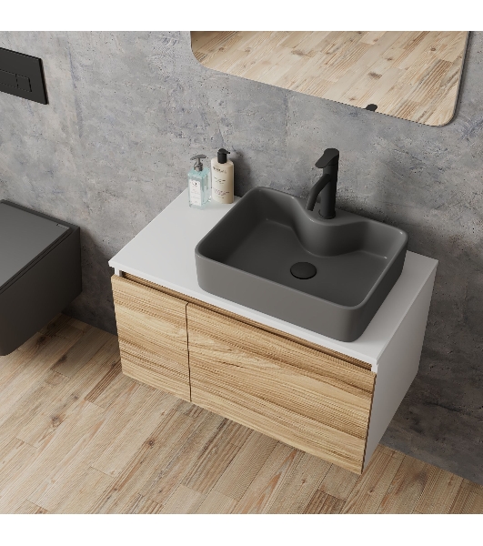 Комплект: тумба Bau Dream Blackwood 80, раковина BAU Cerama 48х37, темно-серая, смеситель Hotel Dream, черный выпуск клик клак черный