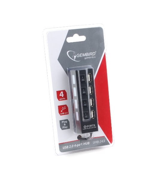 USB-концентратор Gembird UHB-243-AD, USB 2.0, USB 4 порта с подсветкой и выключателем, USB