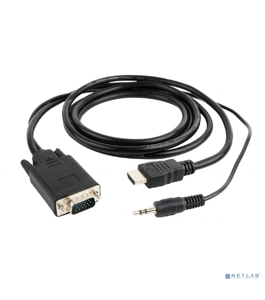 Кабель HDMI->VGA Cablexpert A-HDMI-VGA-03-5M, 19M/15M + 3.5Jack, медь, позол.разъемы, 5м, черный, пакет