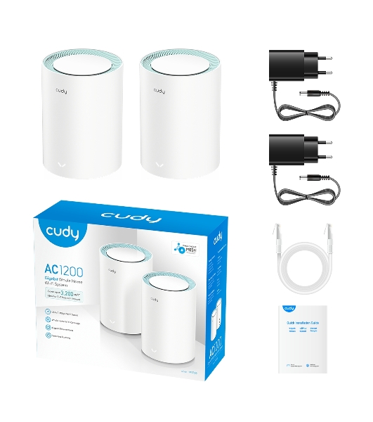 Бесшовный Mesh роутер Cudy M1300 (M1300 2-PACK) AC1200 10/100/1000BASE-TX/Wi-Fi белый (упак.:2шт)