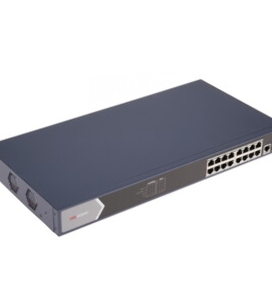Коммутатор Hikvision DS-3E0518P-E, 16×1 Гбит/с PoE+ + 1×1 Гбит/с RJ45 + 1×1 Гбит/с SFP, неуправляемый