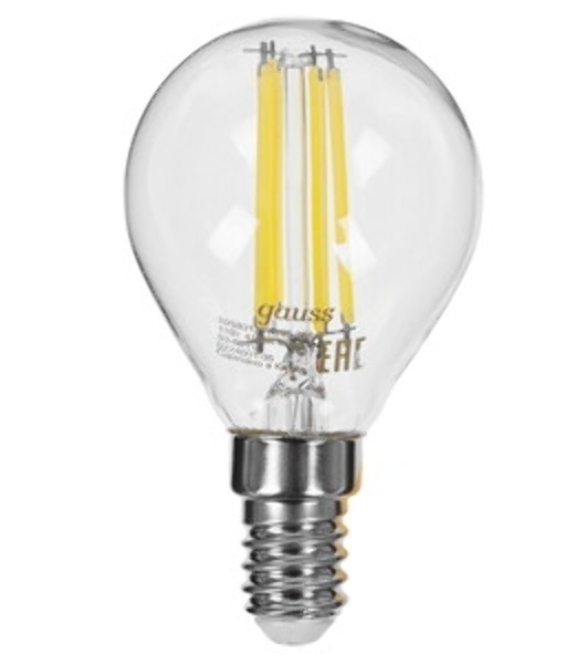 Лампа светодиодная филаментная Gauss Filament 11Вт цок.: E14 шар 220B 4100K св. свеч. белый нейт. (упак.: 10 шт)