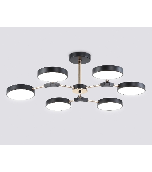 Люстра светодиодная на штанге Ambrella light FL516334/6 BK/FGD черный/золото 108W 3000-6000K D780*210 (без ПДУ)