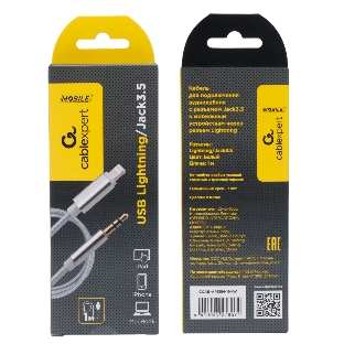 Кабель-переходник USB Cablexpert CCAB-AP35M-1M-W, Lightning/Jack3.5, Mobile, 1м, белый, коробка