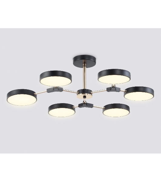 Люстра светодиодная на штанге Ambrella light FL516334/6 BK/FGD черный/золото 108W 3000-6000K D780*210 (без ПДУ)
