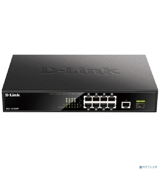 Коммутатор D-Link DGS-1010MP/A1A, 9×1 Гбит/с + 1×1 Гбит/с SFP, неуправляемый
