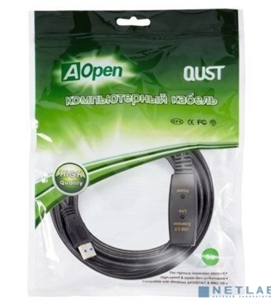 Кабель-адаптер USB3.0-repeater Aopen, удлинительный активный Am-->Af 5м QUST/qust ACU827A-5M