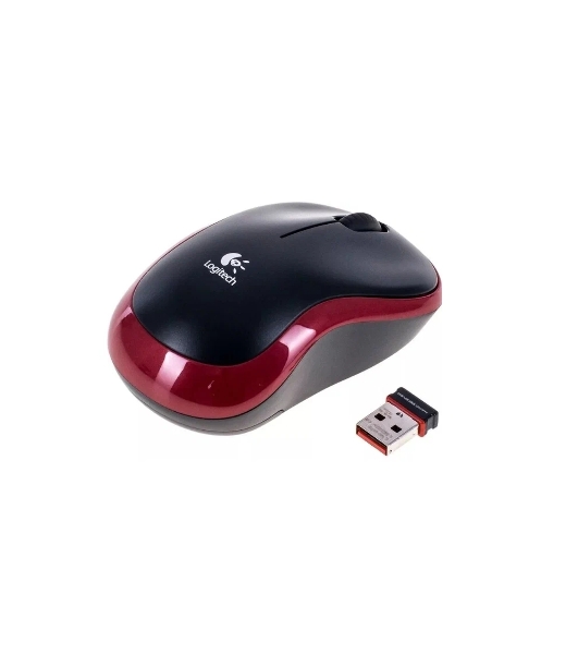 Мышь беспроводная Logitech M185, красный, 1000 dpi, радиоканал, USB, кнопки - 3