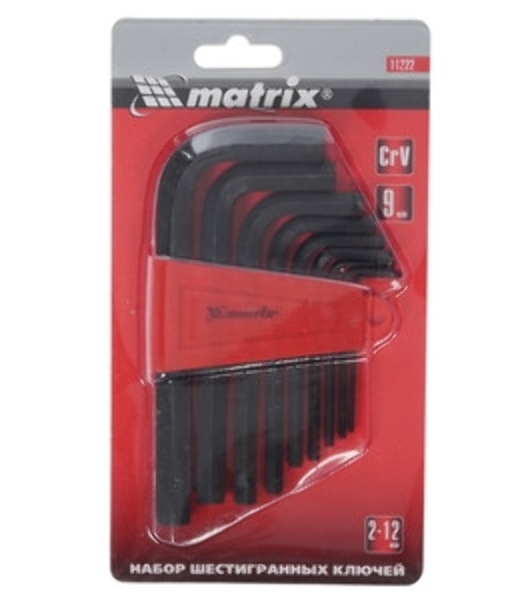 Набор ключей имбусовых Matrix 11222 hex 2.0–12мм crv 9 шт, оксидированные