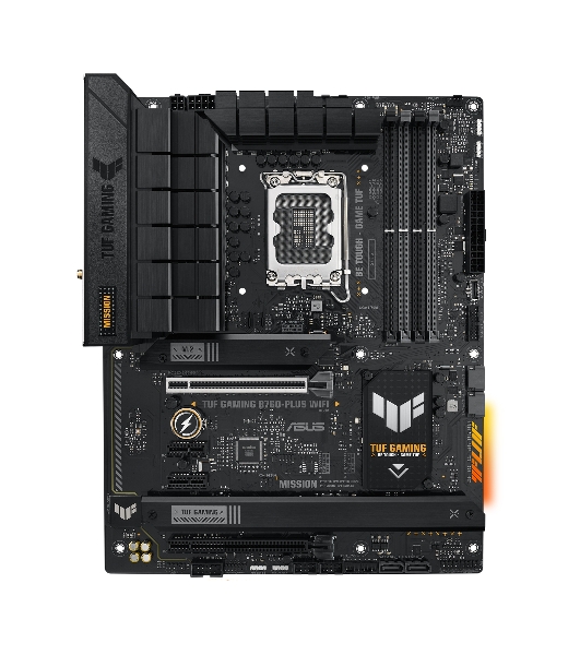 Материнская плата ASUS TUF GAMING B760-PLUS WIFI, LGA 1700, Intel B760, 4xDDR5, 4xSATA, 3xM.2, 1xPCI-E 5.0 x16, 1xPCI-E 3.0 x4, 1xUSB-A 3.2 Gen 2, 3xUSB-A 3.2 Gen 1, 1xUSB-C 3.2 Gen 2x2, 1x2.5Gb LAN, 5x3.5 мм, 7.1, Wi-Fi 6, Bluetooth 5.2, Standard-ATX