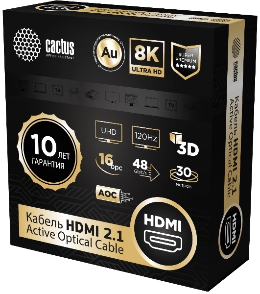 Кабель аудио-видео Cactus CS-HDMI-AOC-2.1-30 HDMI (m)/HDMI (m) 30м. позолоч.конт. черный