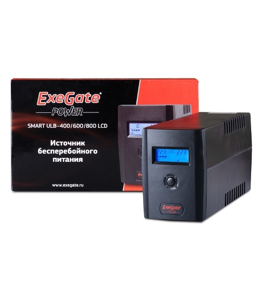 Источник бесперебойного питания ExeGate Power Smart ULB-800 LCD 800VA, черный, 2 евророзетки, USB