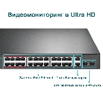 Коммутатор 24-port 10/100Mbps Unmanaged PoE+ Switch with 2 combo RJ-45/SFP uplink ports, metal case, rack mount, 24 802.3af/at compliant PoE+ ports, 2 gigabit combo RJ-45/SFP uplink ports, DIP switches for Extend mode, Isolation mode and Priority mode, up to 25, фото2