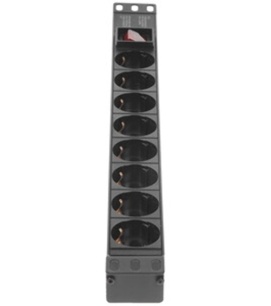 Блок розеток горизонтальный ExeGate ServerPro PDU-19H801 Al-8S-C14-SW, 19', 1U, Алюминий, 8 Schuko, С14, выкл. с подсветкой, черный