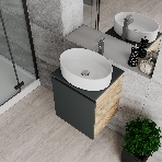 Тумба Bau Dream Blackwood 50 графит, раковина BAU Nimb 50х36, смеситель для раковины высокий Hotel Still, нержавеющая сталь, выпуск клик клак, хром, фото 1