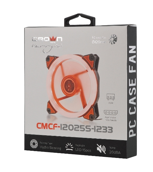 Вентилятор для корпуса Crown CMCF-12025S-1233 черный/оранжевый, 120 мм, 1650 об/мин, 23 дБ, 3 pin