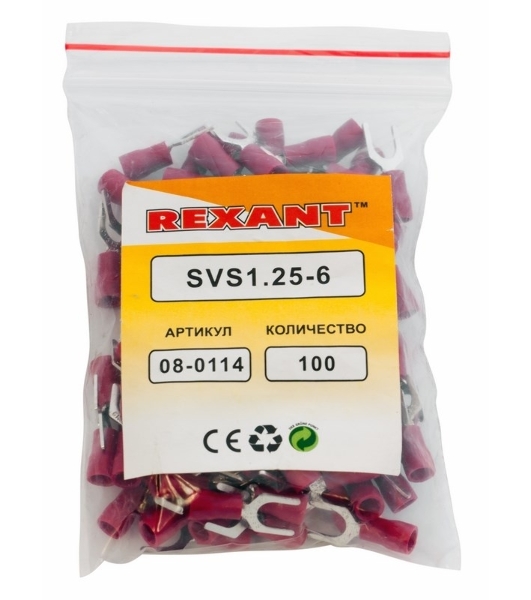 Наконечник вилочный Rexant изолированный 6.5 мм 0.5-1.5 мм² (НВи 1.5-6) красный