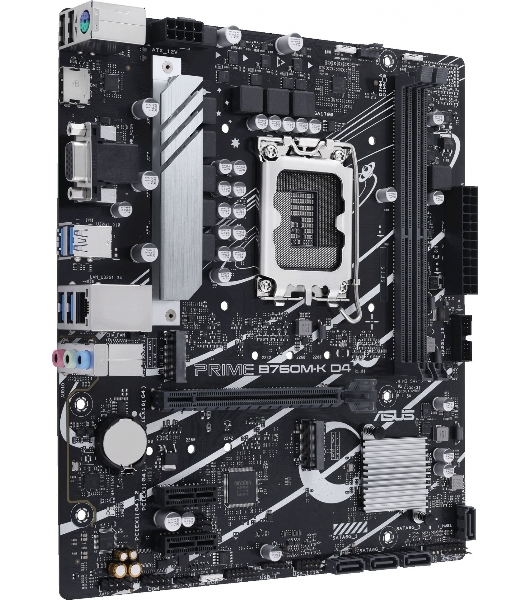 Материнская плата ASUS PRIME B760M-K D4, LGA 1700, Intel B760, 2xDDR4, 4xSATA, 2xM.2, 1xPCIe 4.0 x16, 2xPCIe x1, 1xHDMI, 1xVGA, 1x 2.5Gb LAN, 2xUSB-A 3.2 Gen 1, 2xUSB-A 2.0, 3x3.5 мм, 7.1, mATX