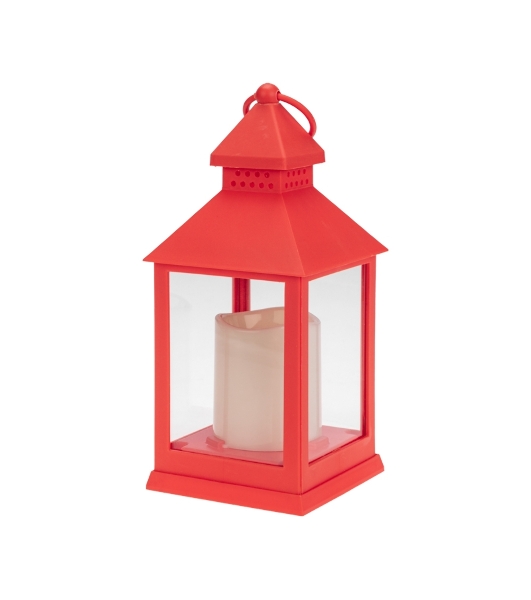 Декоративный фонарь Neon-night со свечкой, красный корпус, размер 10,5х10,5х24см, теплый белый