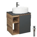 Тумба Bau Dream Blackwood 60 правая, графит, раковина BAU Nimb 50х36, смеситель для раковины высокий Hotel Still, нержавеющая сталь, выпуск клик клак, белый, фото 1